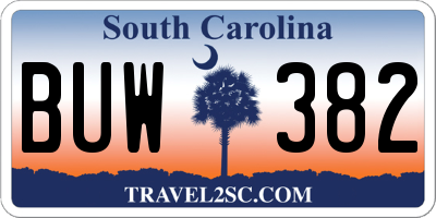 SC license plate BUW382