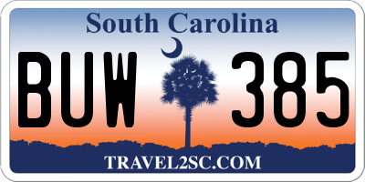 SC license plate BUW385