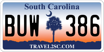 SC license plate BUW386