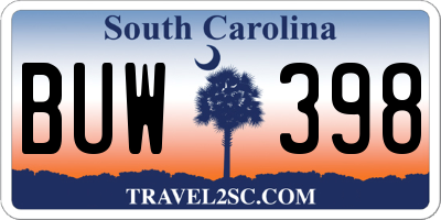 SC license plate BUW398