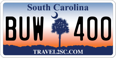 SC license plate BUW400
