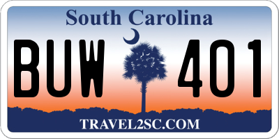 SC license plate BUW401