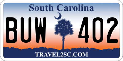 SC license plate BUW402