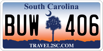 SC license plate BUW406