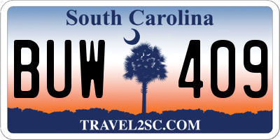 SC license plate BUW409