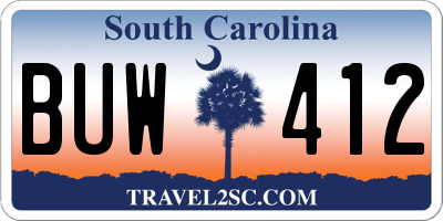 SC license plate BUW412