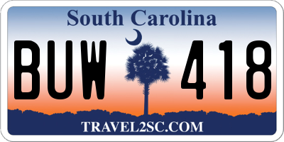SC license plate BUW418