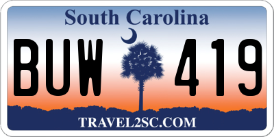 SC license plate BUW419