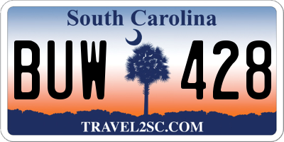SC license plate BUW428