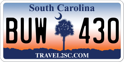 SC license plate BUW430