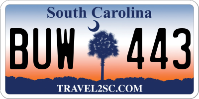 SC license plate BUW443