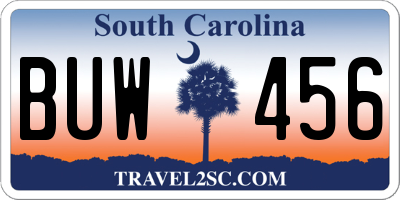 SC license plate BUW456