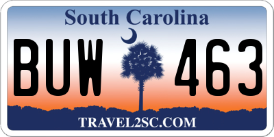 SC license plate BUW463