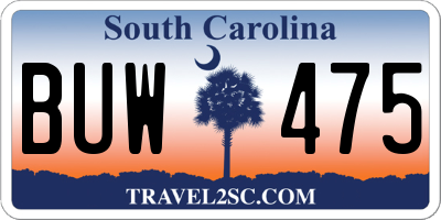 SC license plate BUW475