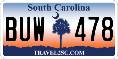SC license plate BUW478