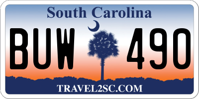 SC license plate BUW490
