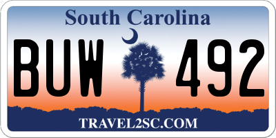 SC license plate BUW492