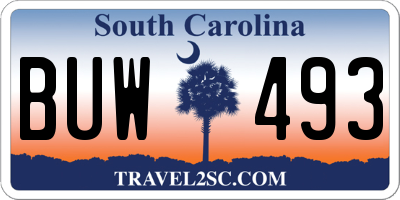 SC license plate BUW493