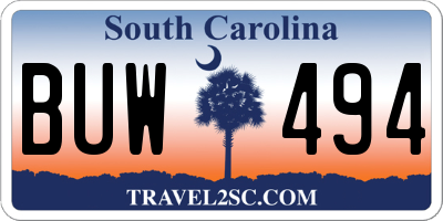 SC license plate BUW494