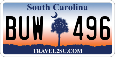 SC license plate BUW496