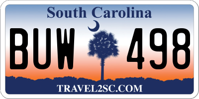SC license plate BUW498