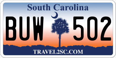 SC license plate BUW502