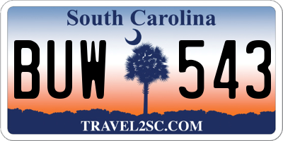 SC license plate BUW543