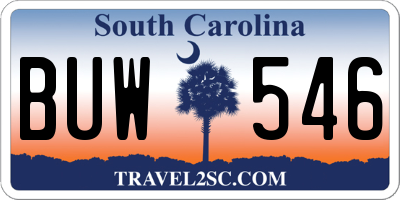 SC license plate BUW546