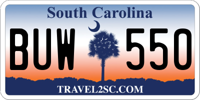 SC license plate BUW550