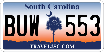 SC license plate BUW553