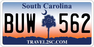 SC license plate BUW562