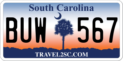 SC license plate BUW567