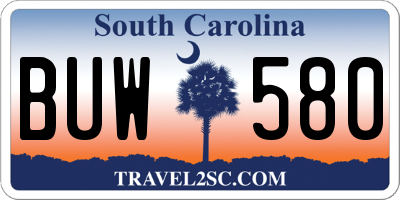 SC license plate BUW580