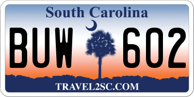 SC license plate BUW602