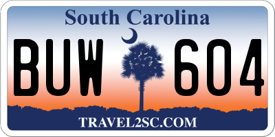 SC license plate BUW604