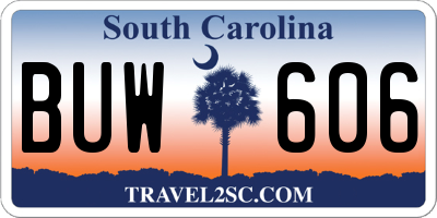 SC license plate BUW606