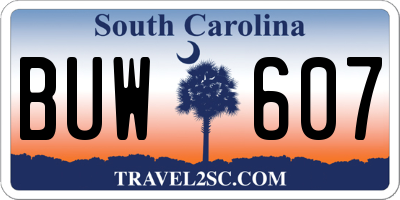 SC license plate BUW607