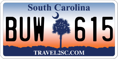 SC license plate BUW615