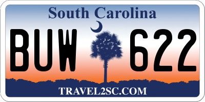 SC license plate BUW622