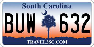 SC license plate BUW632