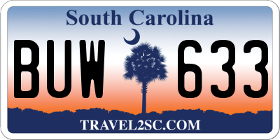 SC license plate BUW633