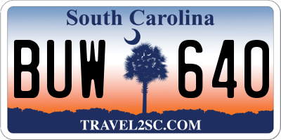 SC license plate BUW640