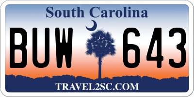 SC license plate BUW643