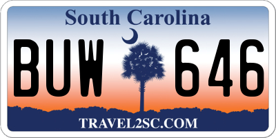 SC license plate BUW646
