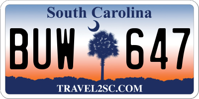 SC license plate BUW647
