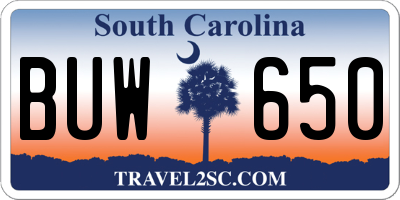 SC license plate BUW650