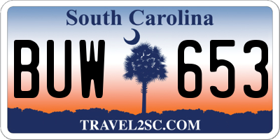 SC license plate BUW653