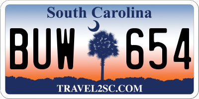 SC license plate BUW654