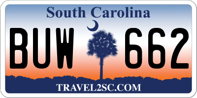 SC license plate BUW662