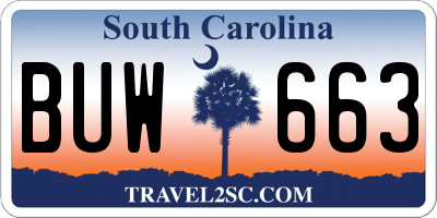 SC license plate BUW663